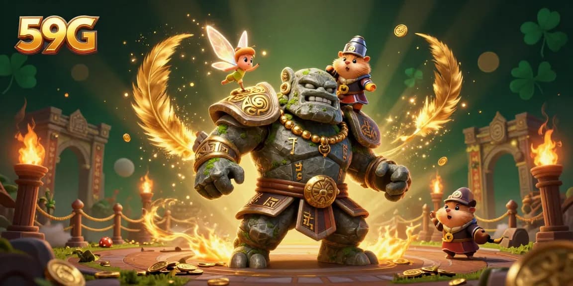 Experience the thrill of 59G as the golem guardian and knight embark on a magical gambling adventure.