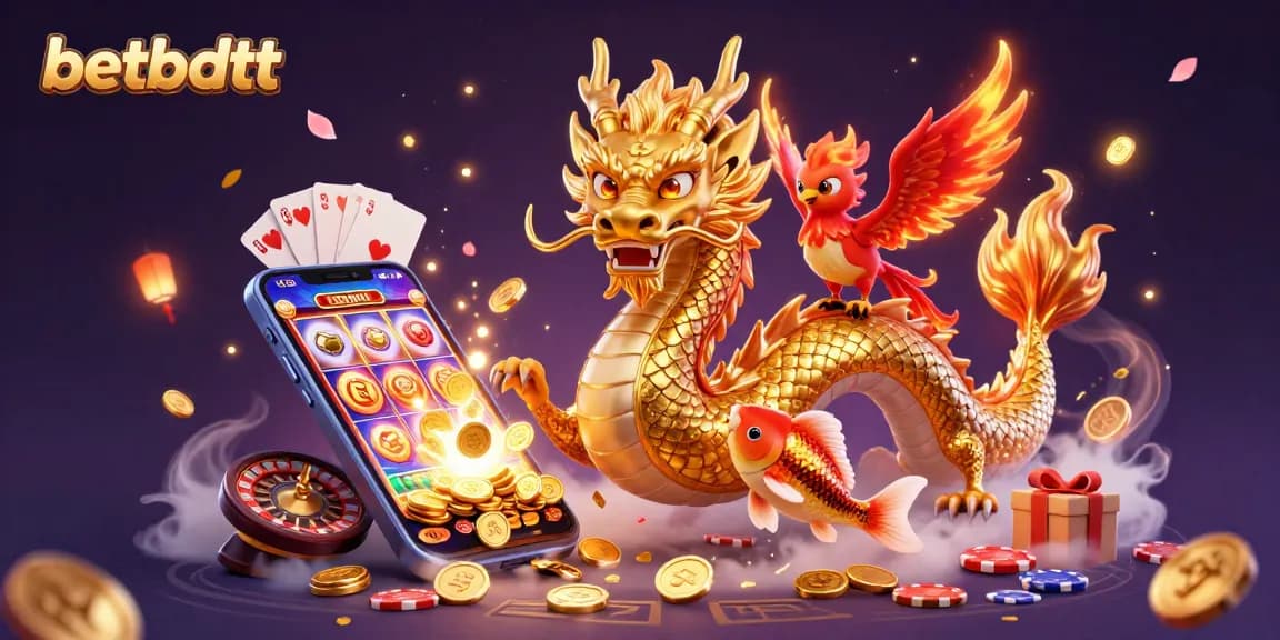 Experience exhilarating wins at betbdtt's captivating online casino featuring dragons and vibrant game elements.