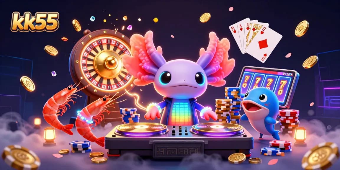 Engage in exciting gameplay at kk55 with vibrant casino elements including spinning roulette and dazzling gems.