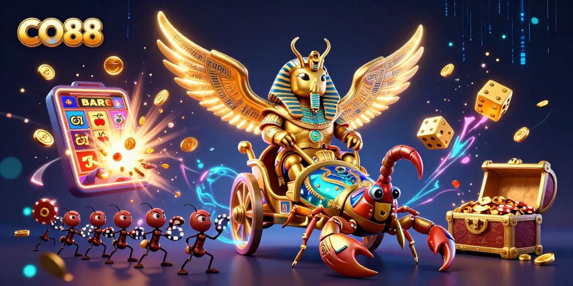 Experience CO88's thrilling casino world with vibrant characters and jackpot elements in an enchanting scene.