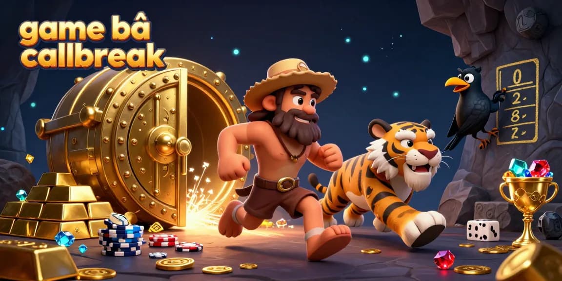Engage with game bài callbreak in a lively prehistoric casino scene featuring dynamic characters and treasures.
