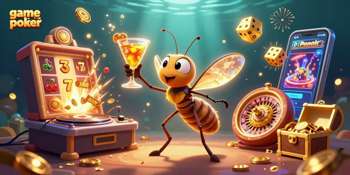 Engage with game bài poker in an exciting scene of vibrant casino elements and characters.