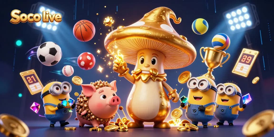 Soco live brings an exciting sports betting experience with vibrant visuals and engaging characters in a dynamic illustration.