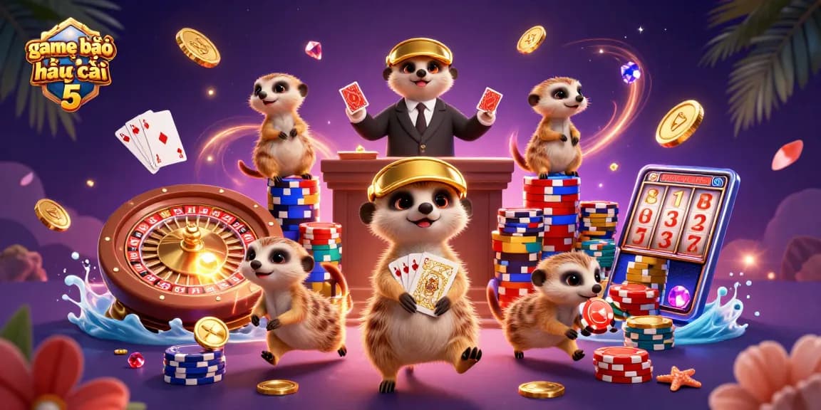 Engage in game bài kèo nhà cái 5 with a vibrant, action-packed meerkat casino scene.