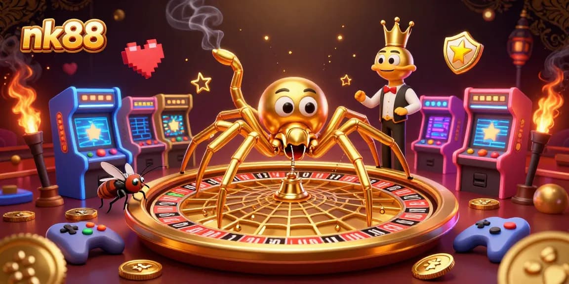 Experience thrilling bets at nk88 as a golden spider spins a roulette web, igniting excitement.