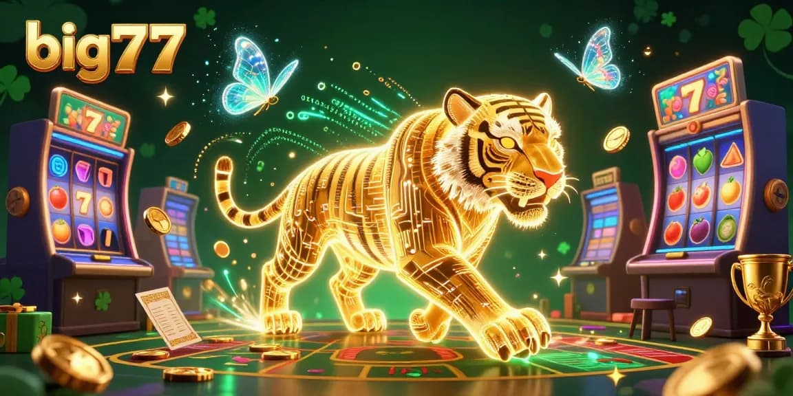 Experience the thrill of big777 slot online with vibrant golden tiger amidst dazzling casino elements.