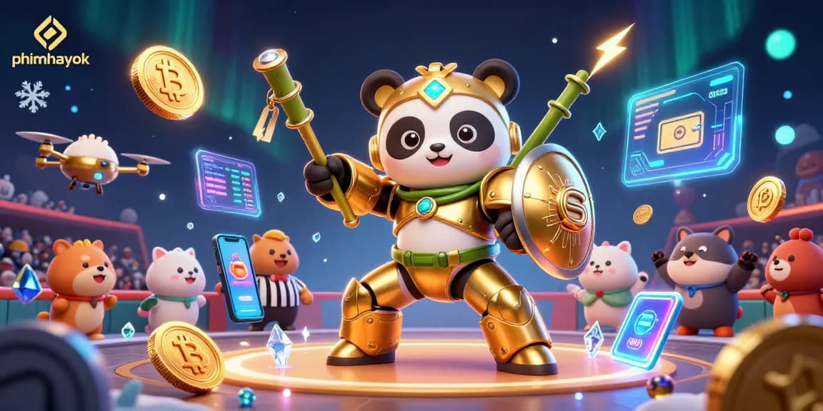 Experience the thrill of gaming with phimhayok, featuring a dynamic golden panda in a casino arena.