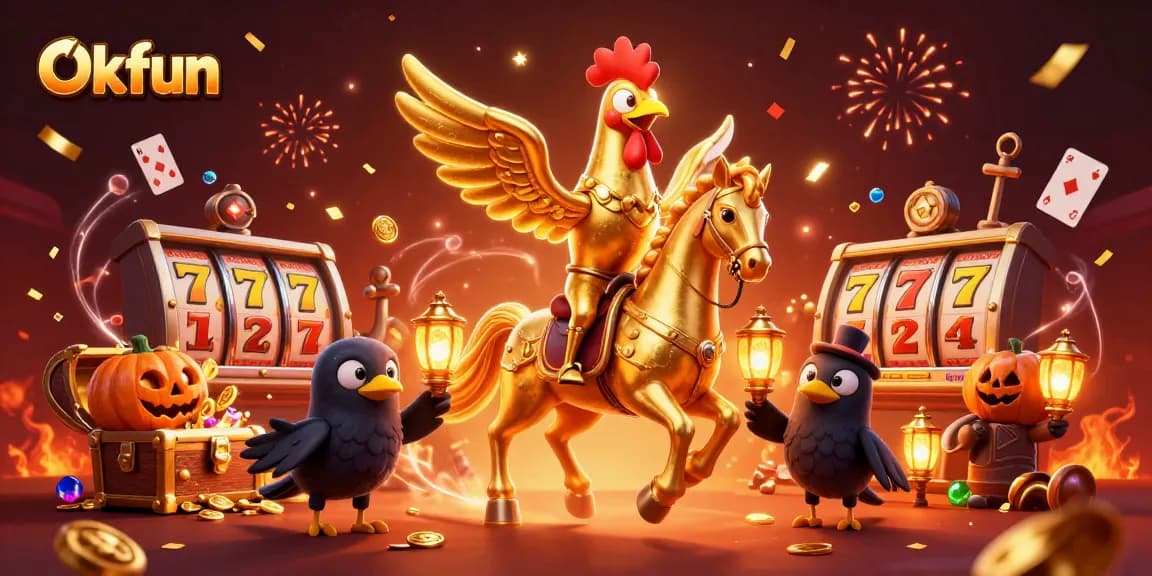 Experience thrilling gameplay with Okfun's vibrant casino scene, featuring fun characters and explosive treasures!