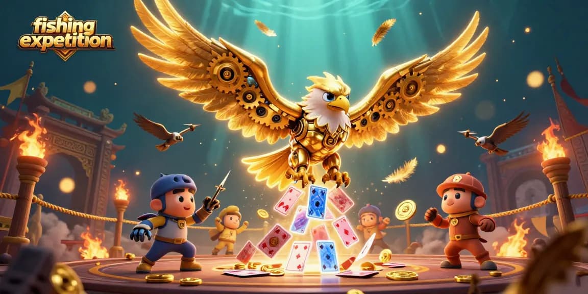Experience a thrilling fishing expedition with a cybernetic eagle and dynamic casino elements.