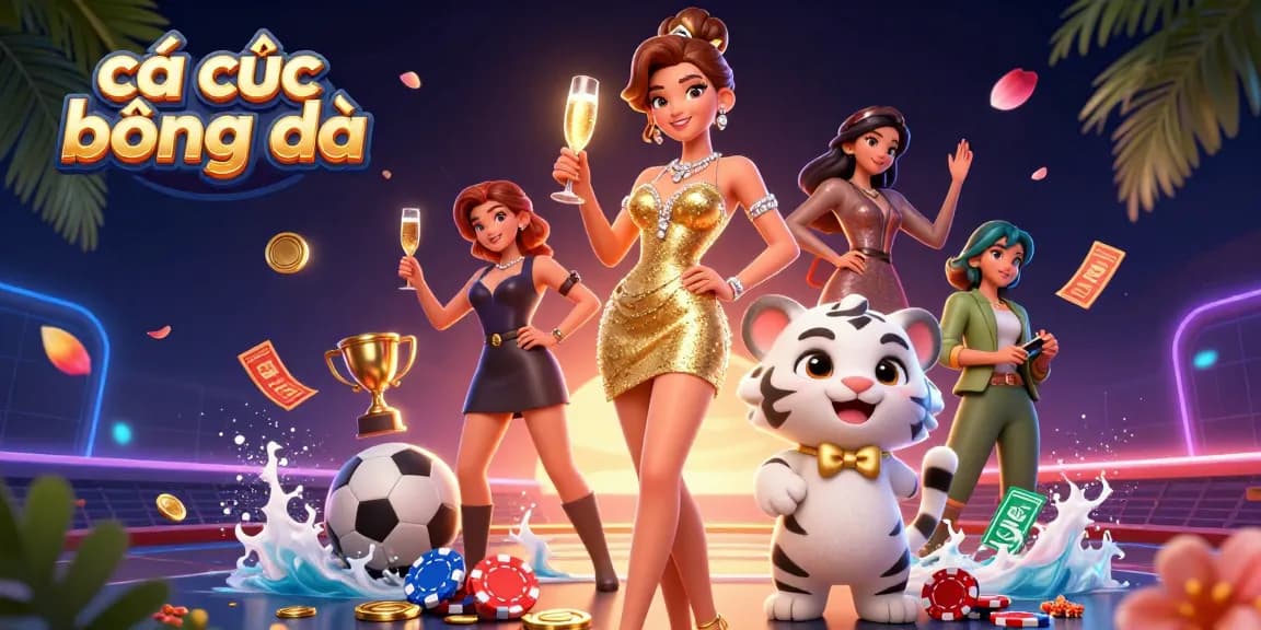 Engage in cá cược bóng đá with exciting betting elements featuring a glamorous woman and a lucky tiger cub.