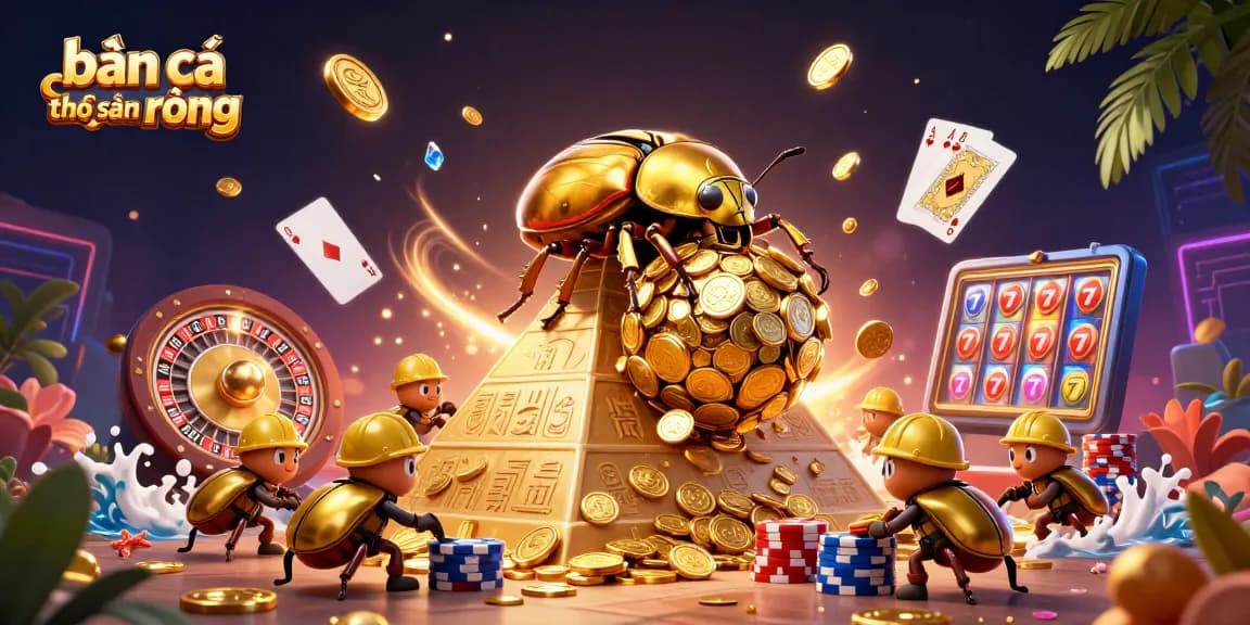 Engage in bắn cá thợ săn rồng with a vibrant, dynamic 3D illustration showcasing fun gambling elements!