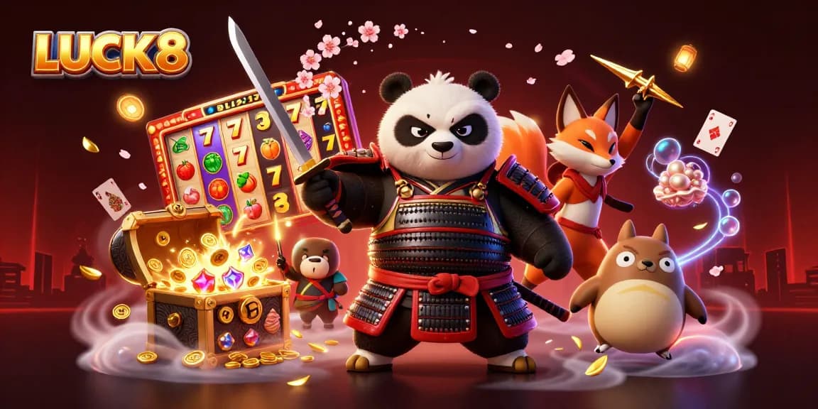 Experience excitement with LUCK8 as a samurai panda, fox ninja, and magical tanuki embrace thrilling gaming adventures.
