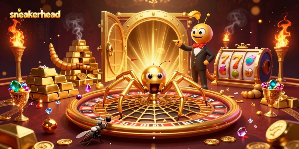Engage in the vibrant world of sneakerhead gambling with the golden spider roulette wheel.