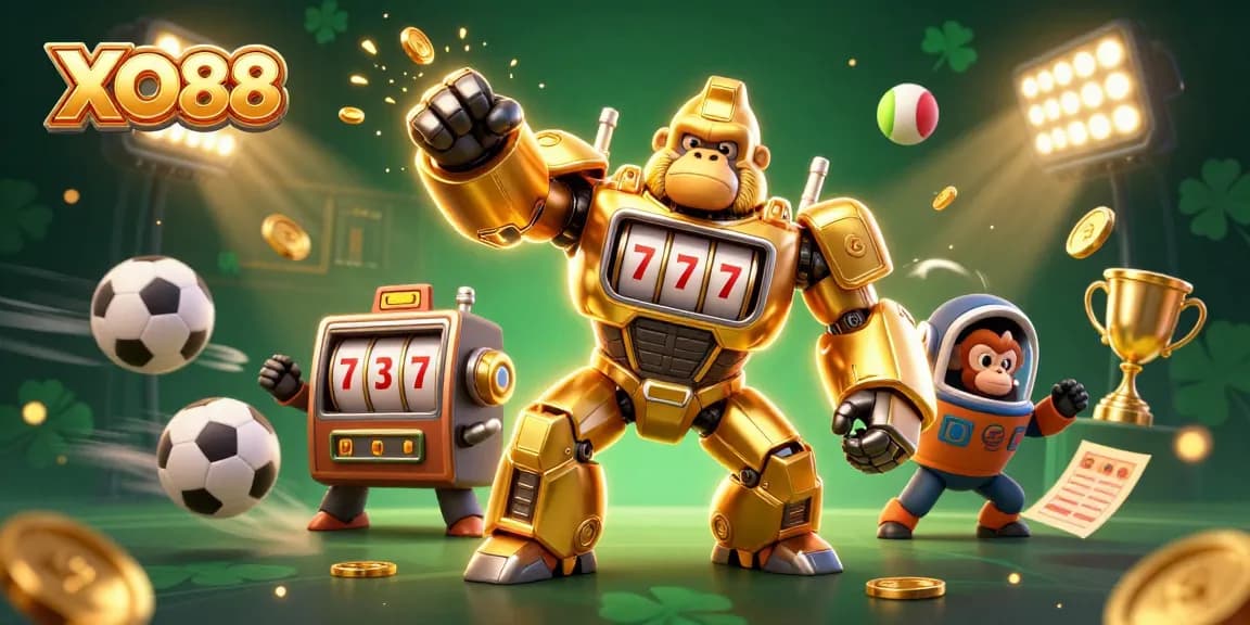 Experience the thrill of XO88 gaming with dynamic visuals of slots and sports elements.