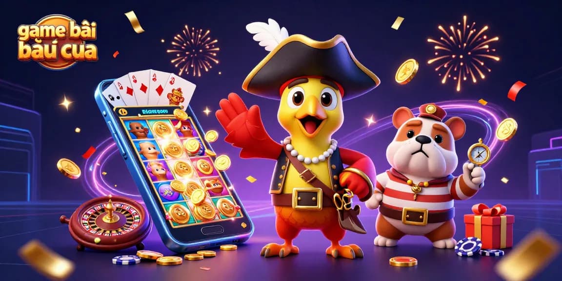 Engage with the lively game bài bầu cua scene featuring vibrant characters and thrilling casino elements.