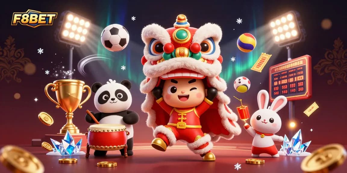 Experience the vibrant energy of F8BET with a captivating 3D casino-themed illustration showcasing lively characters.