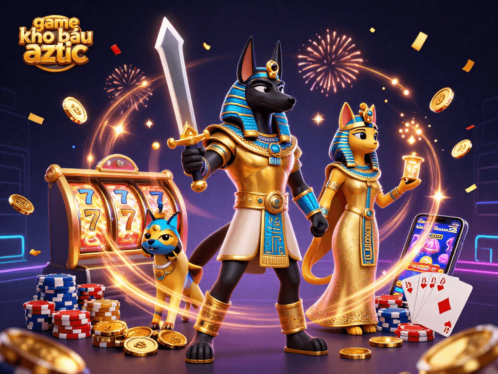 Experience the excitement of game kho báu aztec with dynamic visuals of ancient warriors and vibrant casino elements.