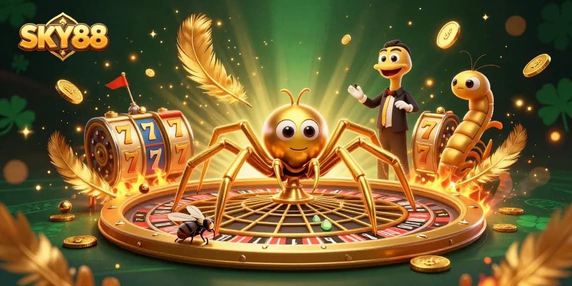 Engage with SKY88's thrilling slot adventure in a vibrant casino illustration.