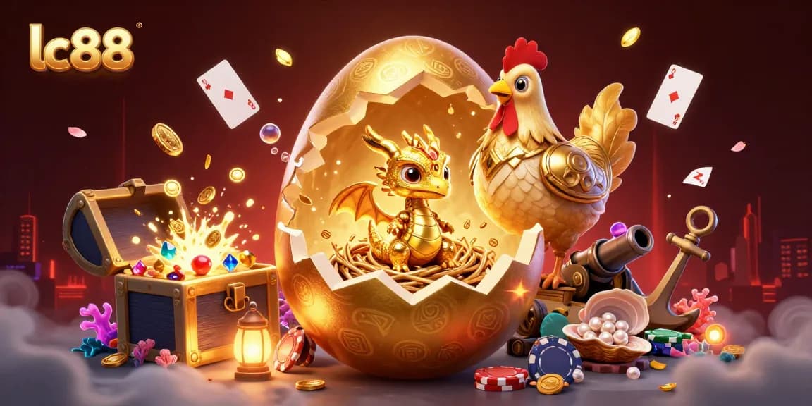 Experience fun at lc88 with a glittering baby dragon in a casino wonderland full of games.