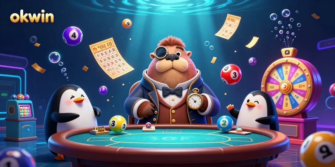 Join the fun at okwin with a jolly walrus at the underwater poker table, vibrant lottery action!