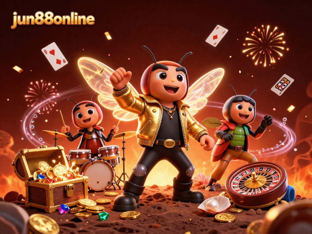 Experience the excitement at jun88online with a vibrant casino scene featuring dynamic gaming elements.