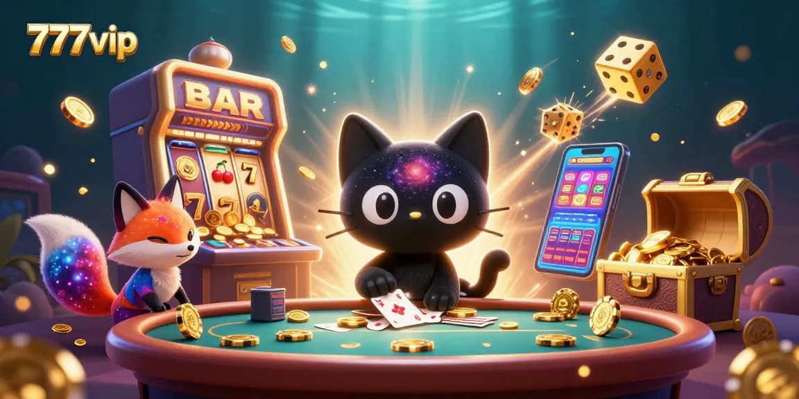 Experience the thrill of 777vip with vibrant gaming action, cosmic characters, and dazzling casino elements.