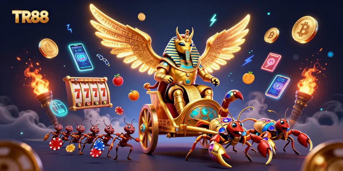 Experience thrilling gameplay with TR88, a dynamic casino filled with slot reels and vivid characters.