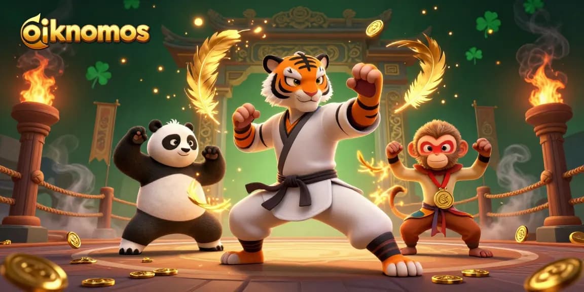 oikonomos showcases a vibrant 3D casino scene with cartoon characters engaging in playful gambling