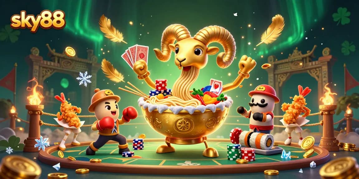 Engage with sky88's dynamic casino experience featuring cartoon characters in an exciting gaming arena.