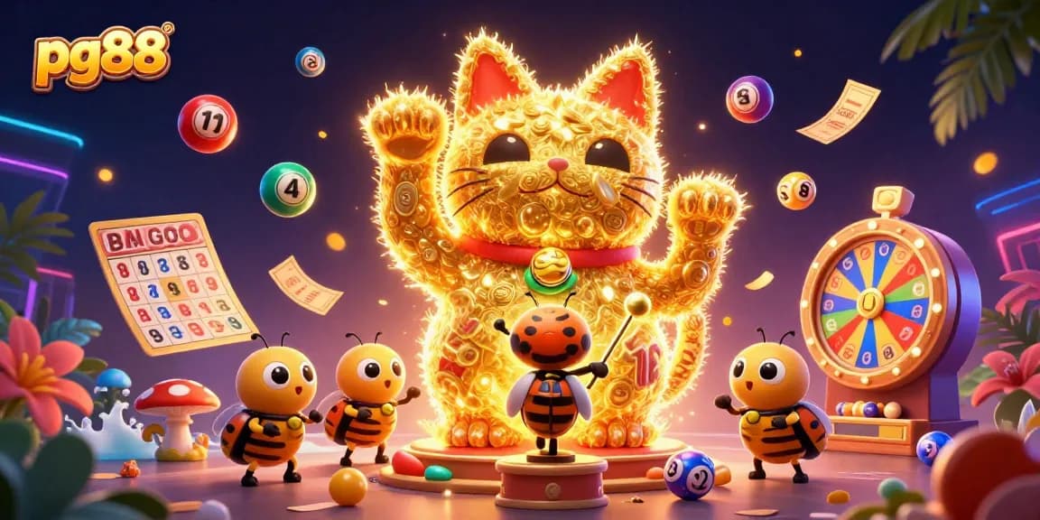 Engage with pg88's vibrant casino world featuring lucky cat and dynamic lottery elements.
