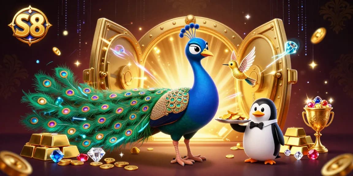 Engage with S8's luxurious gaming experience featuring vibrant creatures and treasures.