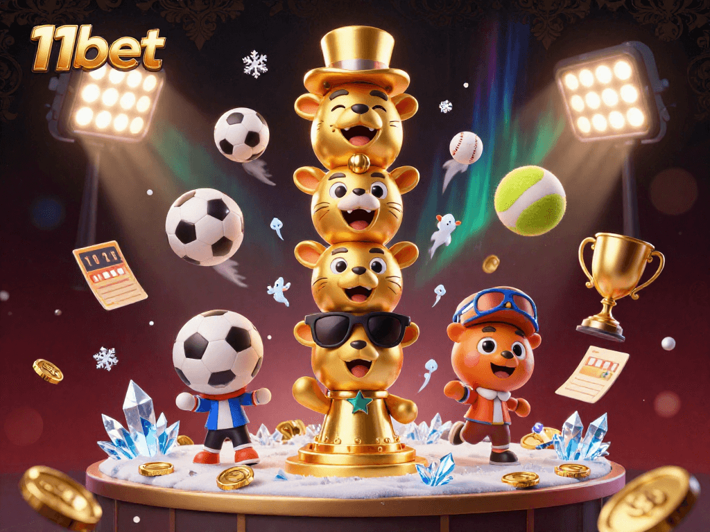 Experience the excitement of 11bet with a vibrant 3D casino scene showcasing sports elements and dynamic energy.