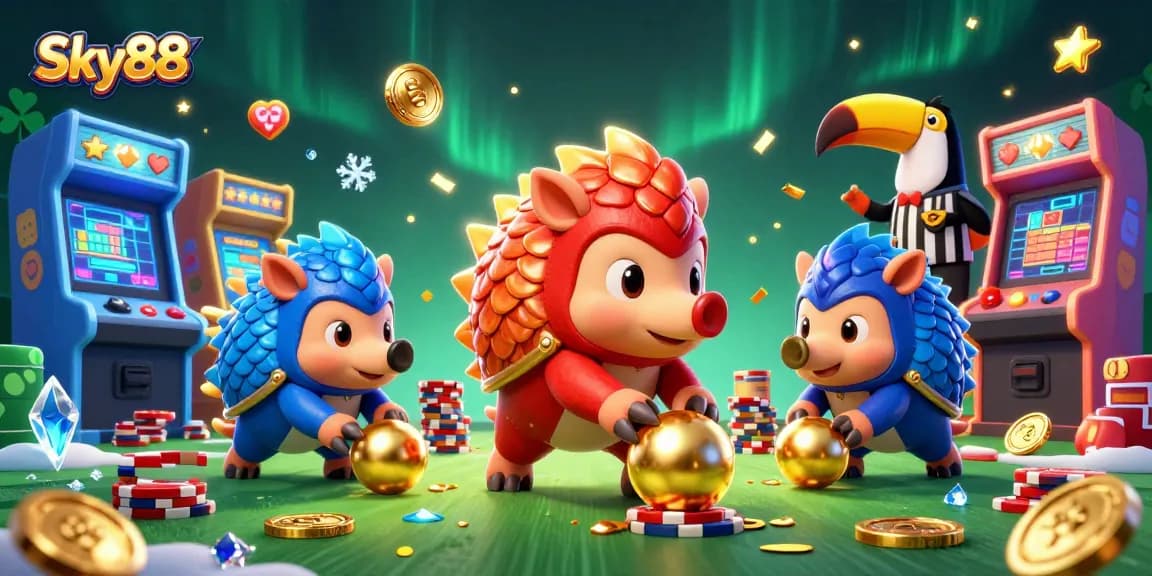 Experience thrilling action at Sky88 with rival pangolins battling through a colorful casino game.