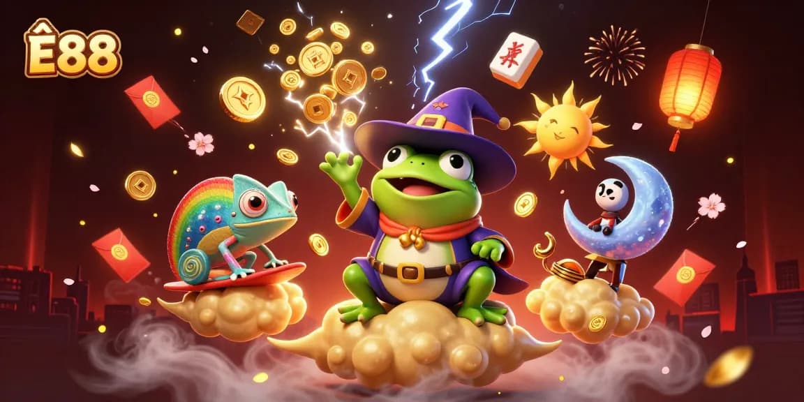 Spin and win at Ê88 with a vibrant, energetic digital illustration capturing the excitement of gaming.