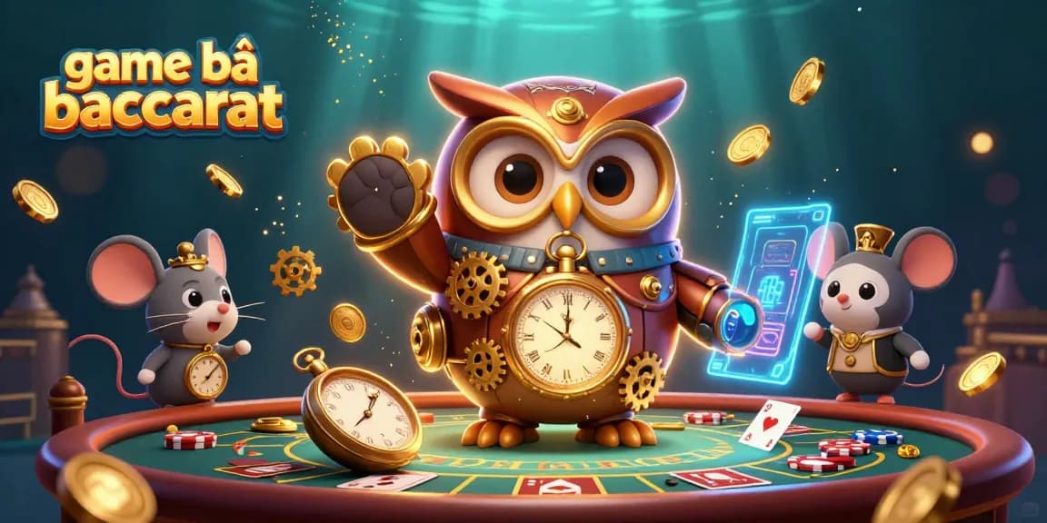 Experience the excitement of game bài baccarat with a captivating 3D illustration featuring dynamic casino elements.