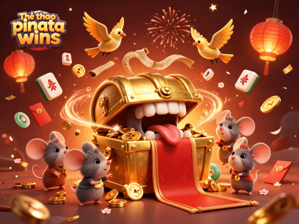 Engage in Thể thao pinata wins with 3D visuals of golden treasures and fireworks creating excitement.