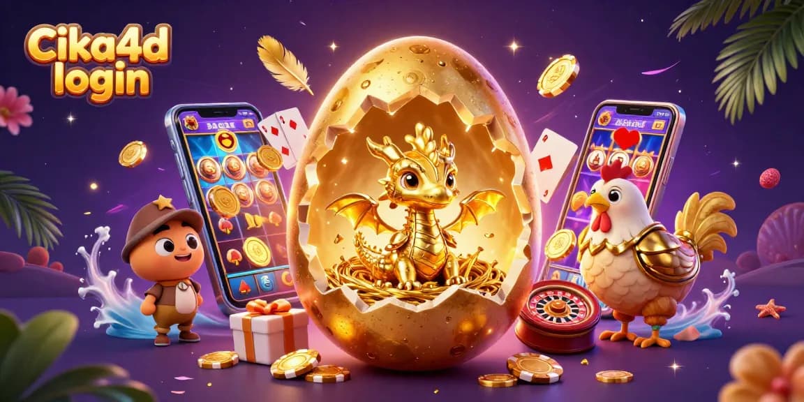 Engage with the thrilling cika4d login experience featuring a golden dragon, poker chips, and vibrant game elements.