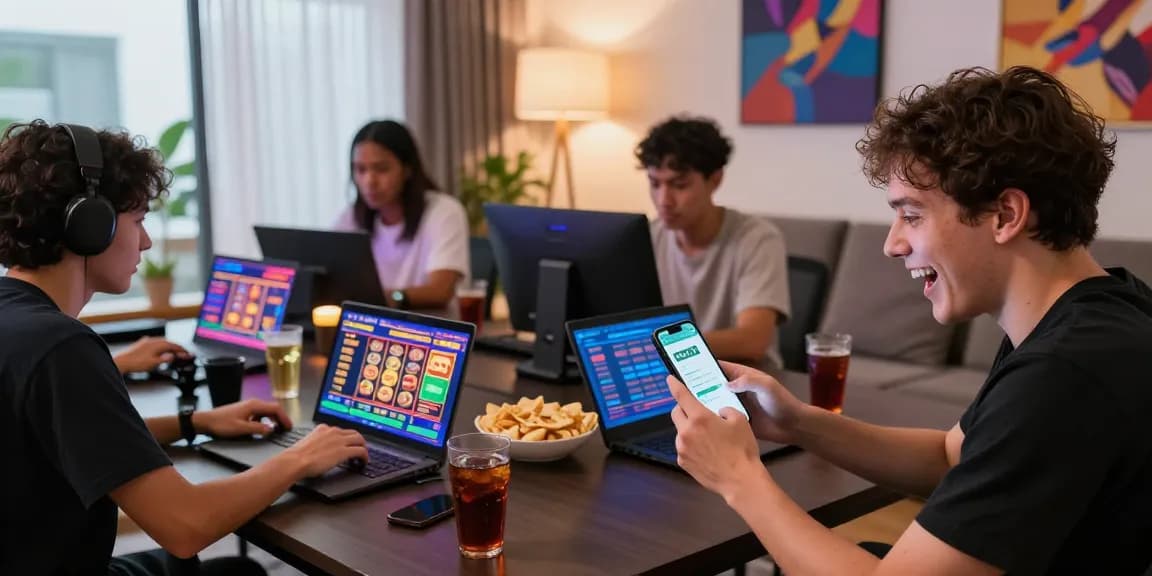 This scene showcases players enjoying xoso66 mobile gaming in a modern, inviting home setting, highlighting excitement and community.