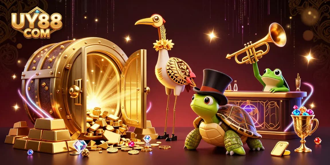 Win big at UY88 COM with vibrant casino characters, sparkling treasures, and dynamic gaming elements