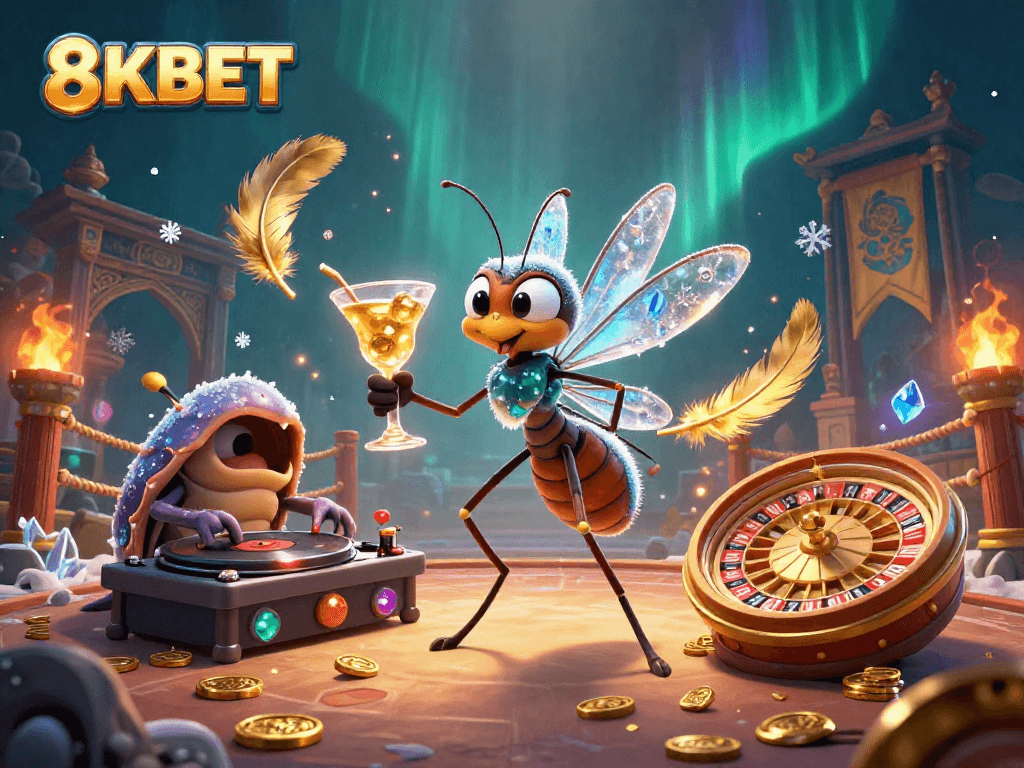 Engage with the thrilling world of 8KBET as a frozen mosquito mascot and DJ bring excitement to the casino scene.