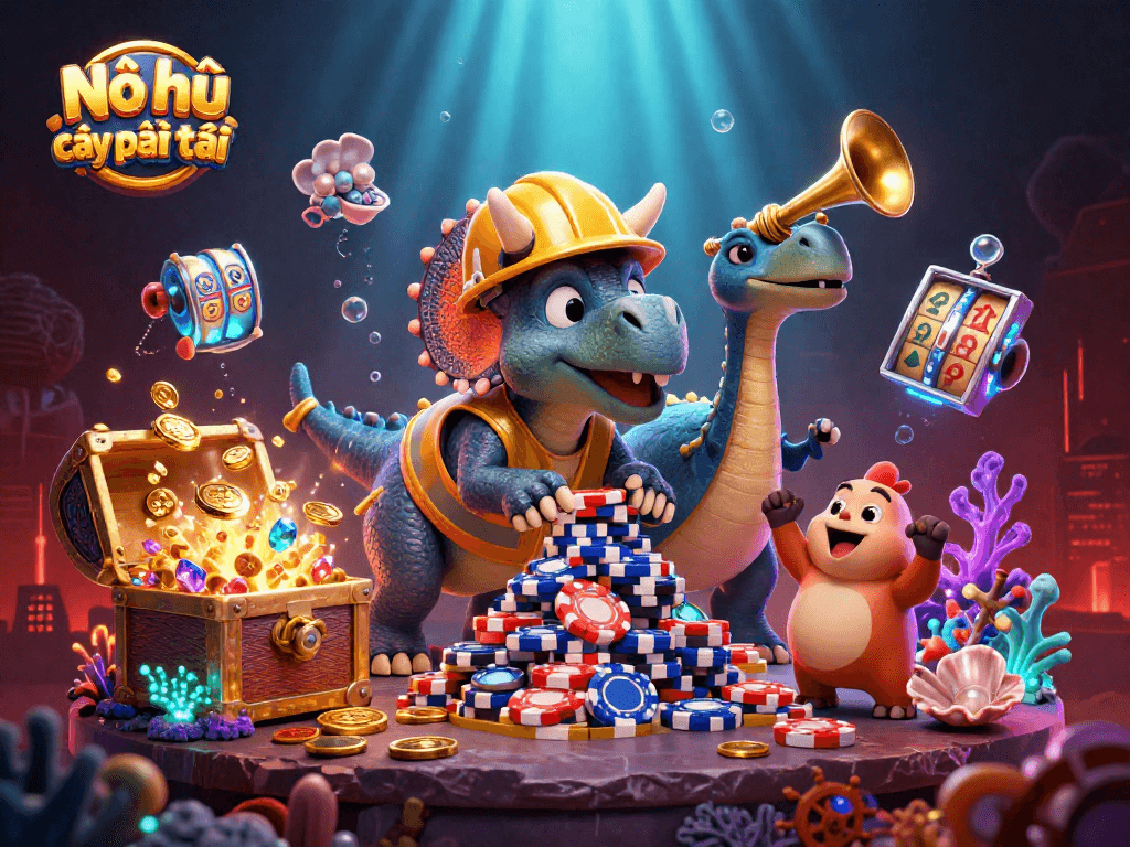 Nổ hũ cây phát tài celebrates with a vibrant explosion of coins and slot reels in a dynamic 3D scene.