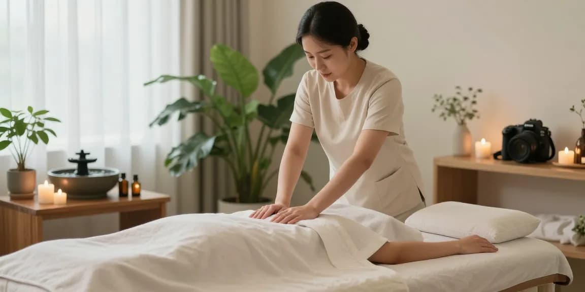 Relaxing 하남출장마사지 session in a tranquil wellness environment with soothing elements and calming atmosphere