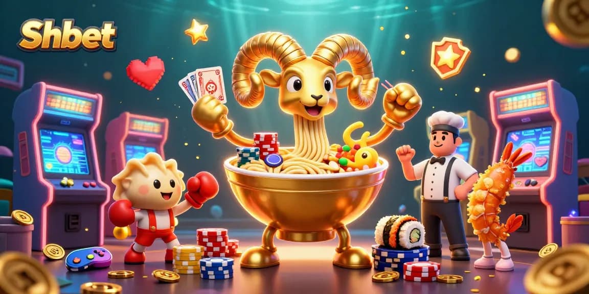 Join the fun at Shbet as the golden ramen bowl deals cards amidst vibrant casino chaos.
