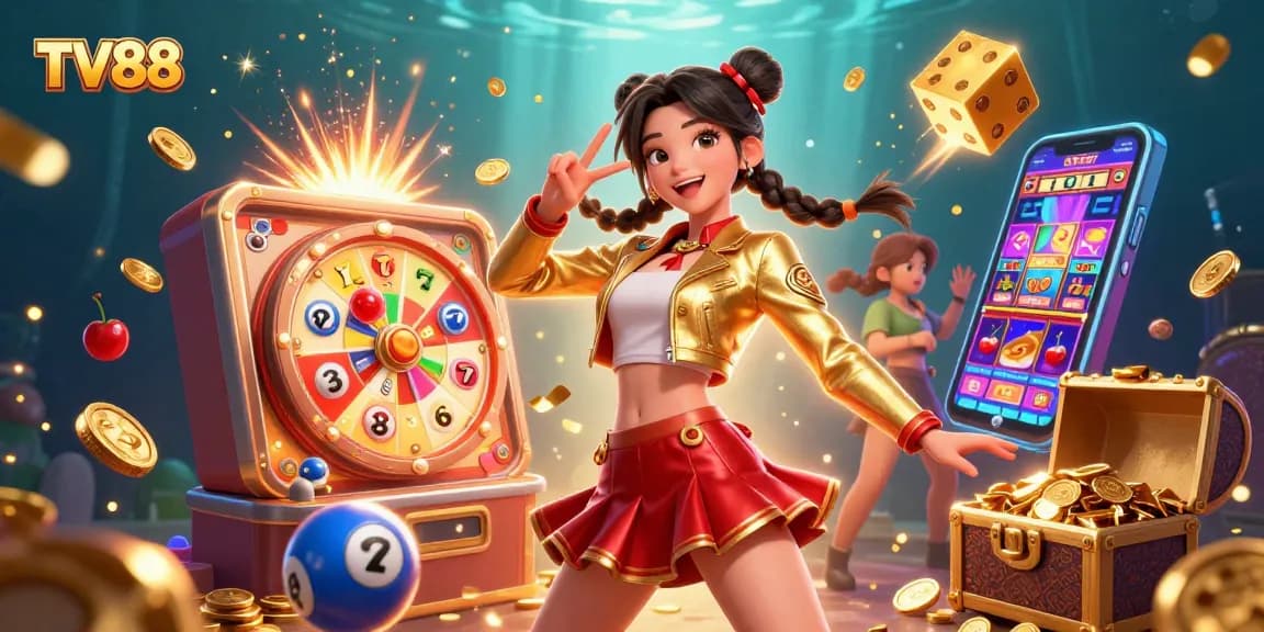 Experience the excitement of TV88 casino with vibrant jackpots, 3D characters, and gaming elements.