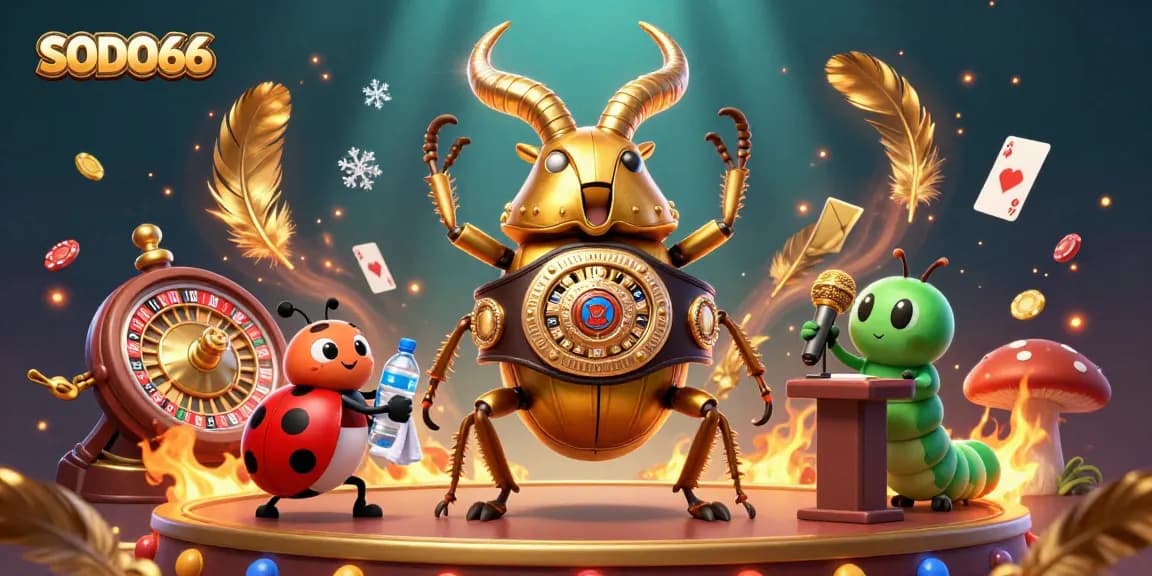 SODO66 showcases an engaging casino scene with a boxing beetle, ladybug coach, and thrill of the game elements.