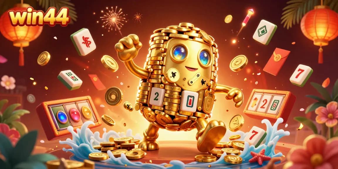 Experience the excitement at win44 with vibrant casino elements in a dynamic illustration.