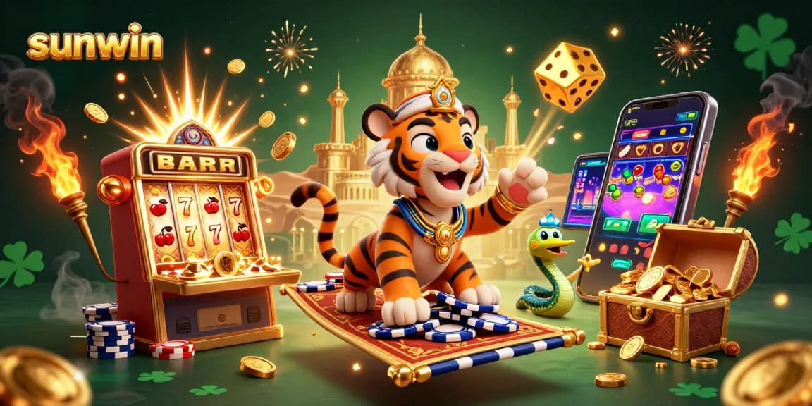Experience thrilling action at Sunwin's vibrant casino scene filled with jackpot excitement and gaming elements.