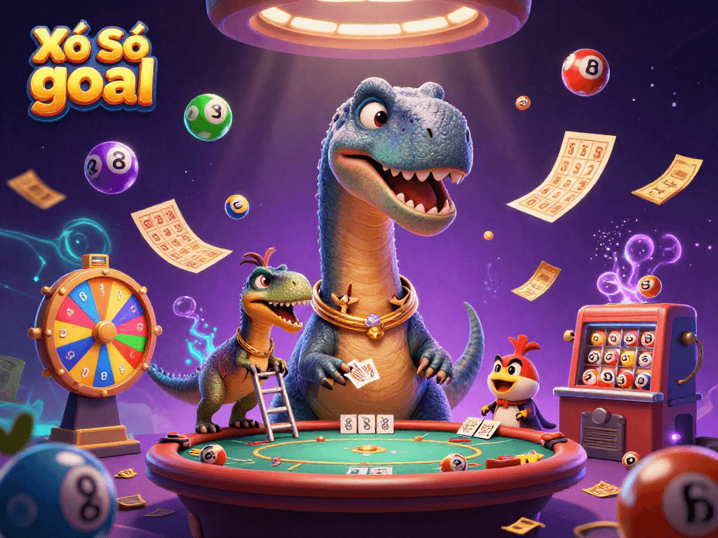 Experience the thrill of Xổ Số goal with dynamic lottery elements and engaging characters in this vibrant casino scene.
