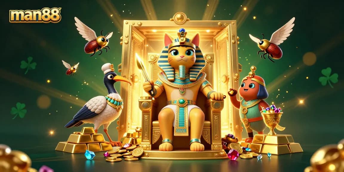 Engage with man88's vibrant casino world showcasing Egyptian themes and abundant treasures.