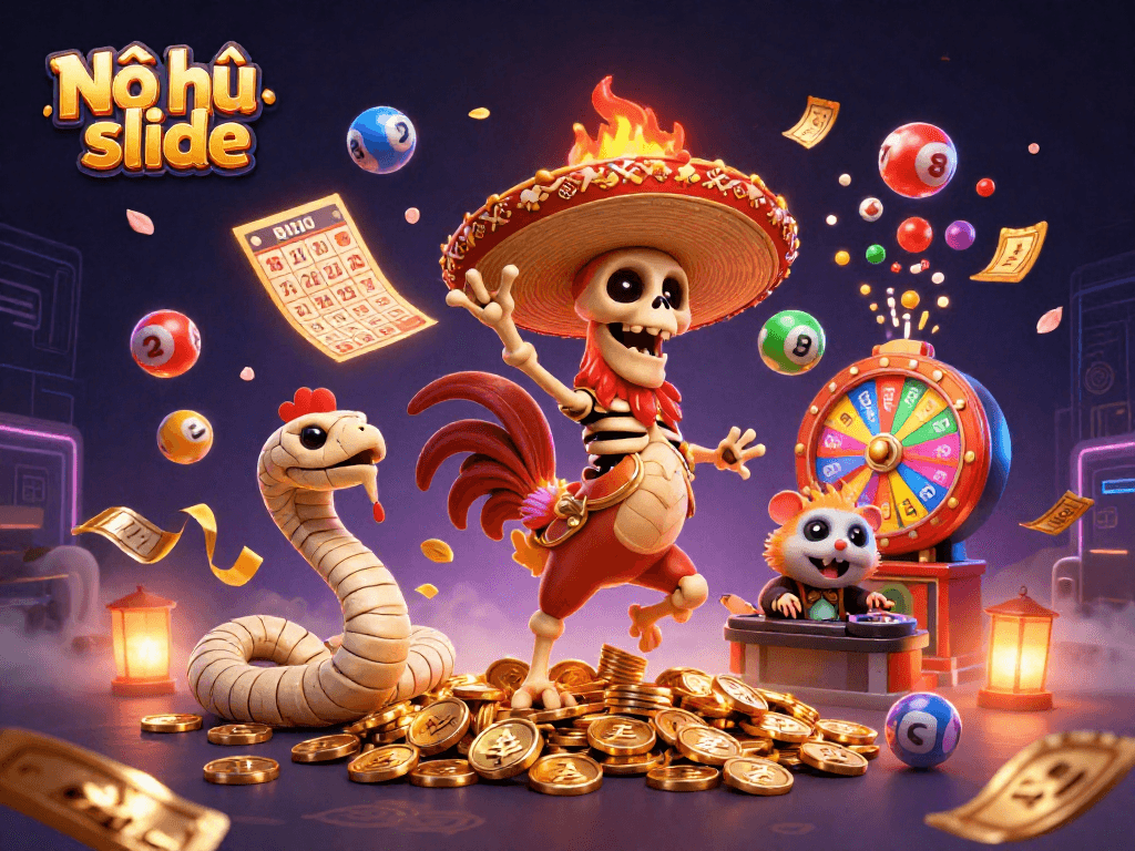 Experience the thrill of Nổ hũ slide with lively characters and vibrant game elements.